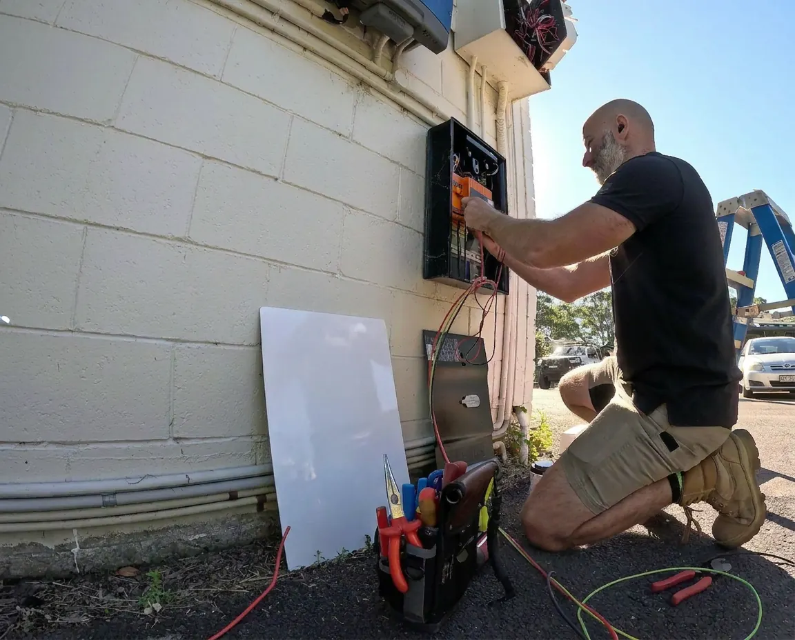 Electrician carrying out compliance rectification work on a Sydney switchboard
